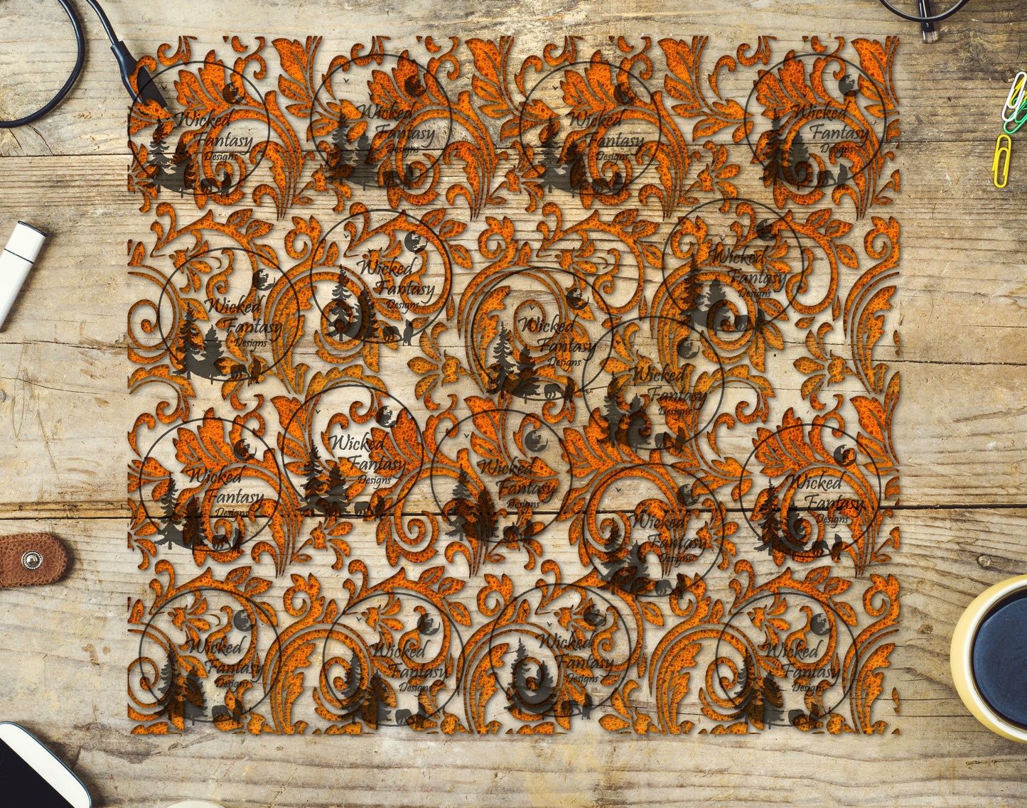 UVDTF Rust Orange Textured Tooled Leather 20oz 30oz 10"x10"