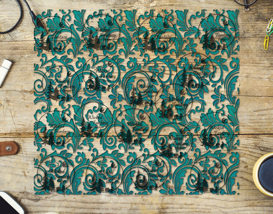 UVDTF Patina Teal Textured Tooled Leather 20oz 30oz 10"x10"
