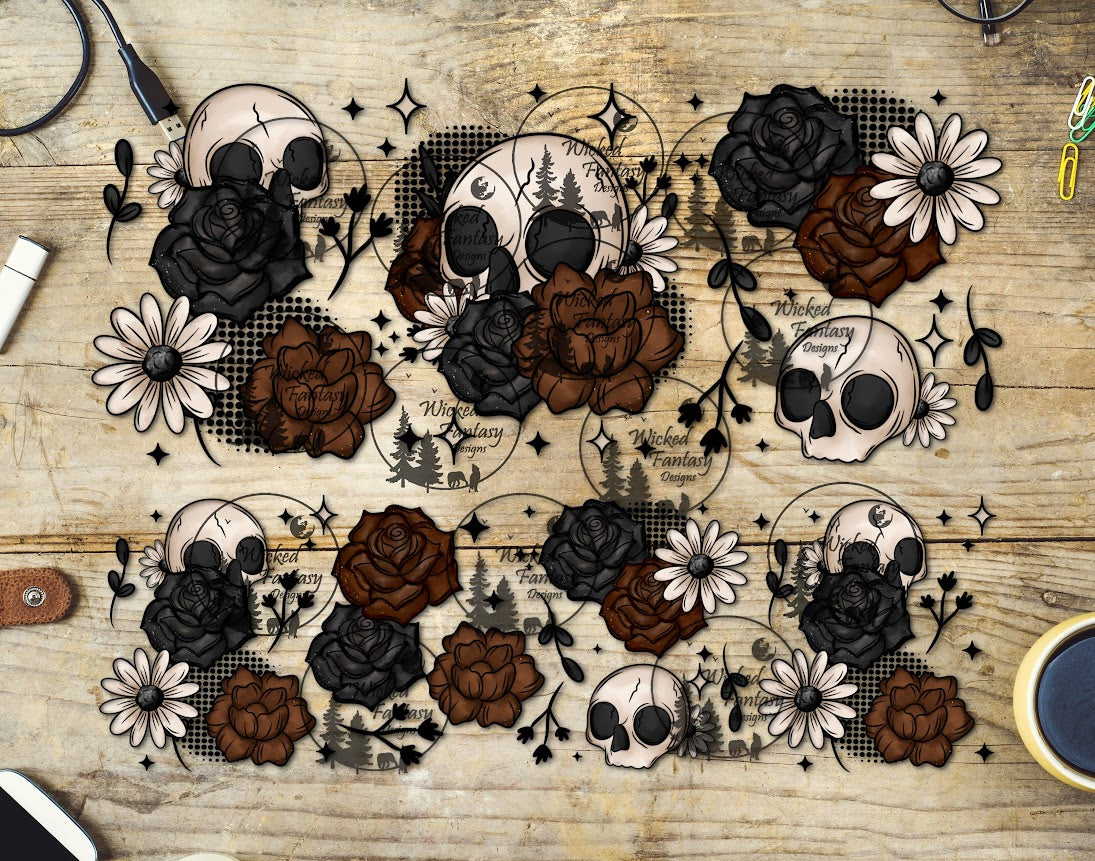 UVDTF Dark Floral Skulls 16oz 40oz Tumbler Wrap