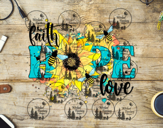 UVDTF Faith Hope Love Sunflower Bee