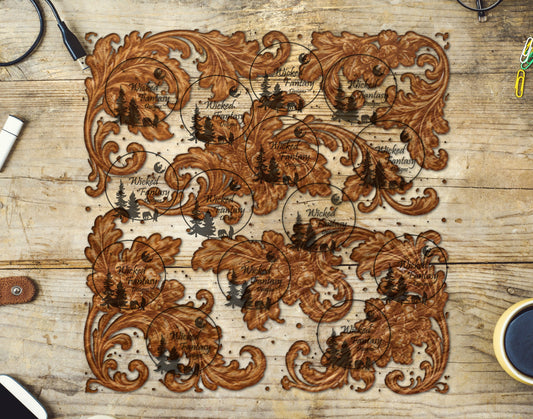UVDTF Tooled Leather Oak Leaf Scroll 20oz 30oz