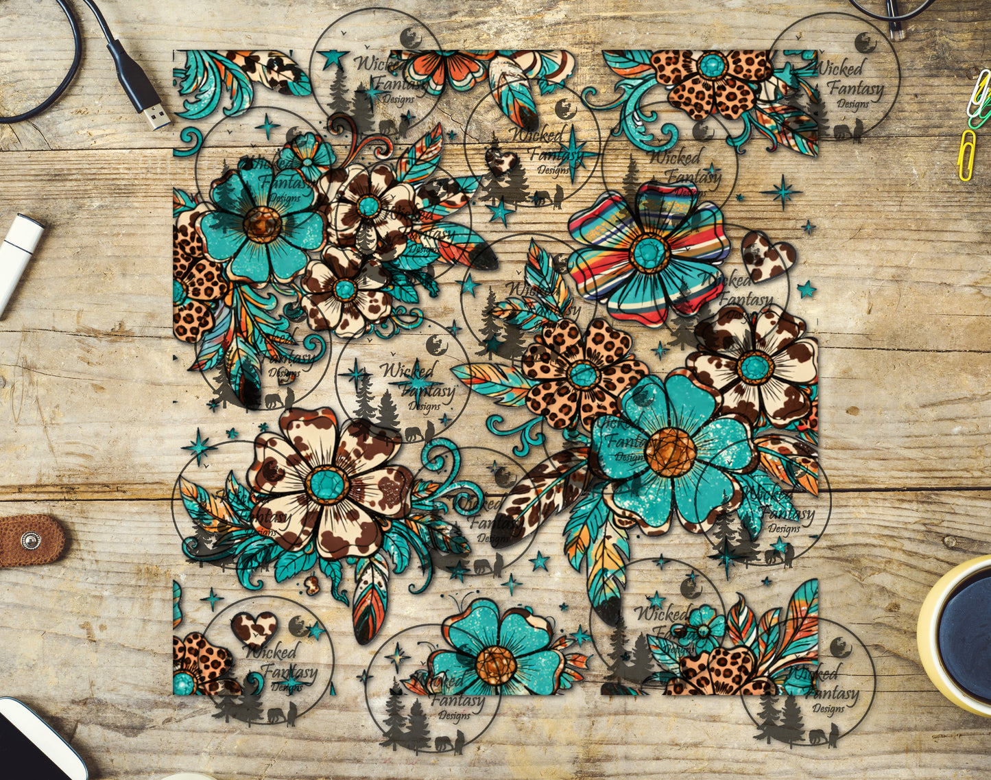 UVDTF Serape Leopard Floral 20oz 30oz 10x10"