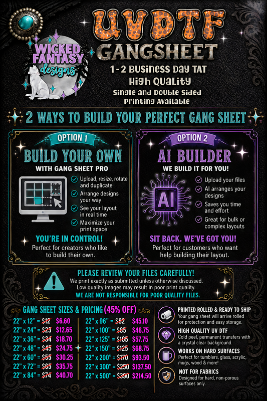 UVDTF Custom Printing  - Gang Sheet - Use Our Gang Sheet Builder