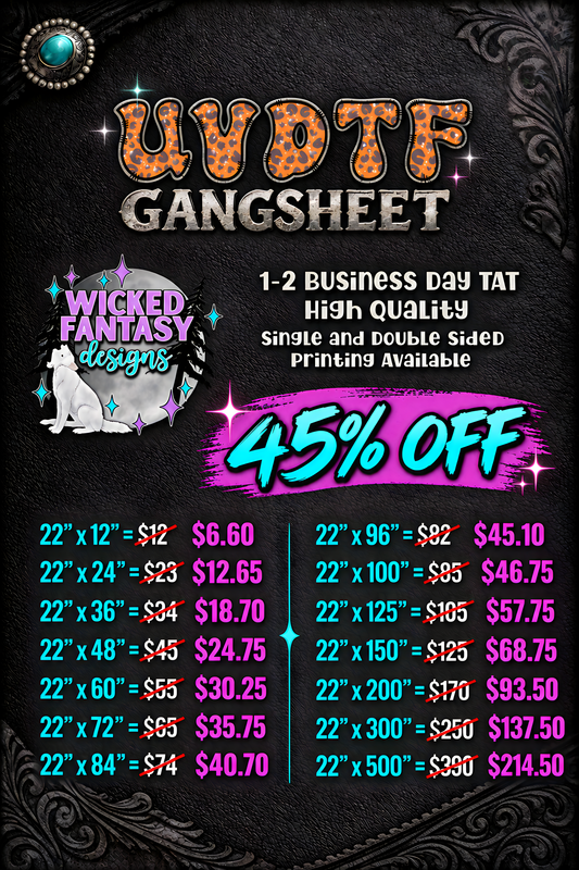 UVDTF Custom Printed Gang Sheet for Premade Files