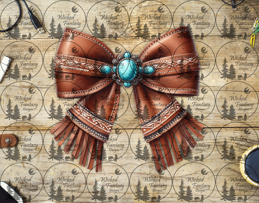 UVDTF Tooled Leather Bow with Concho