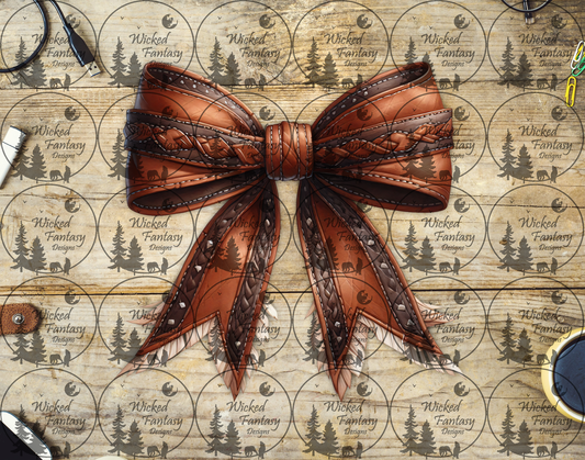 UVDTF Tooled Leather Bow with short Fringe