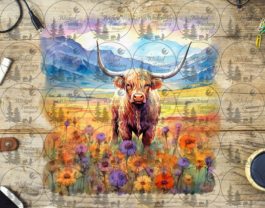 UVDTF Highland Cow in the Mountians