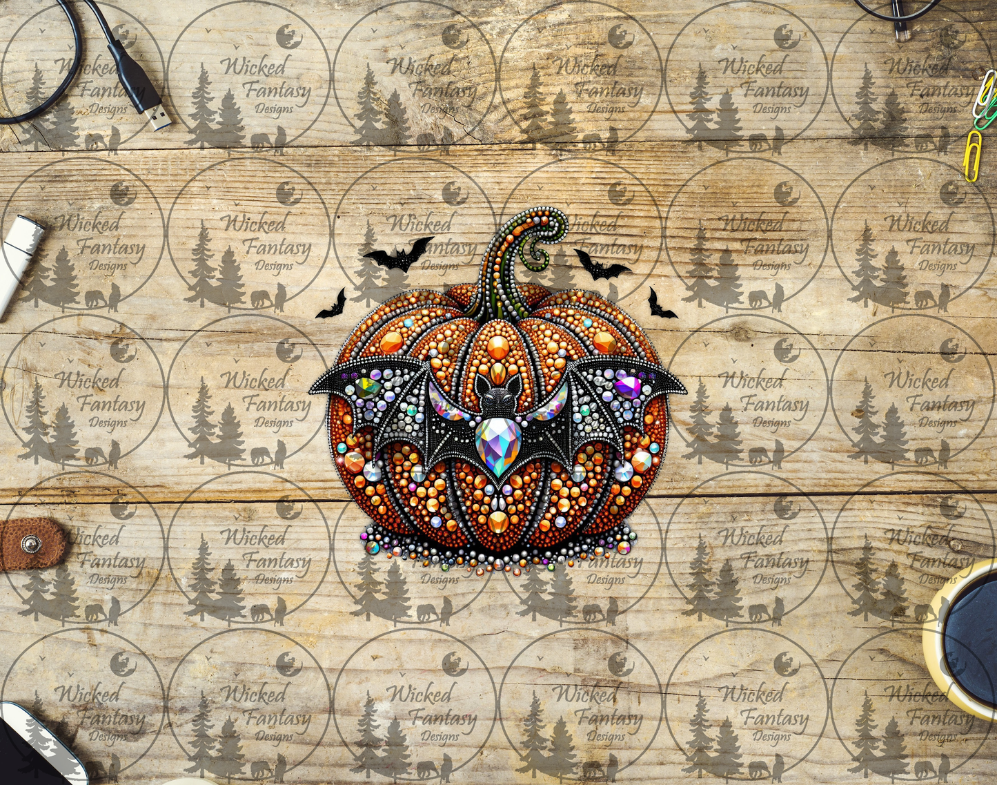 UVDTF Faux Rhinestone Pumpkin and Bat