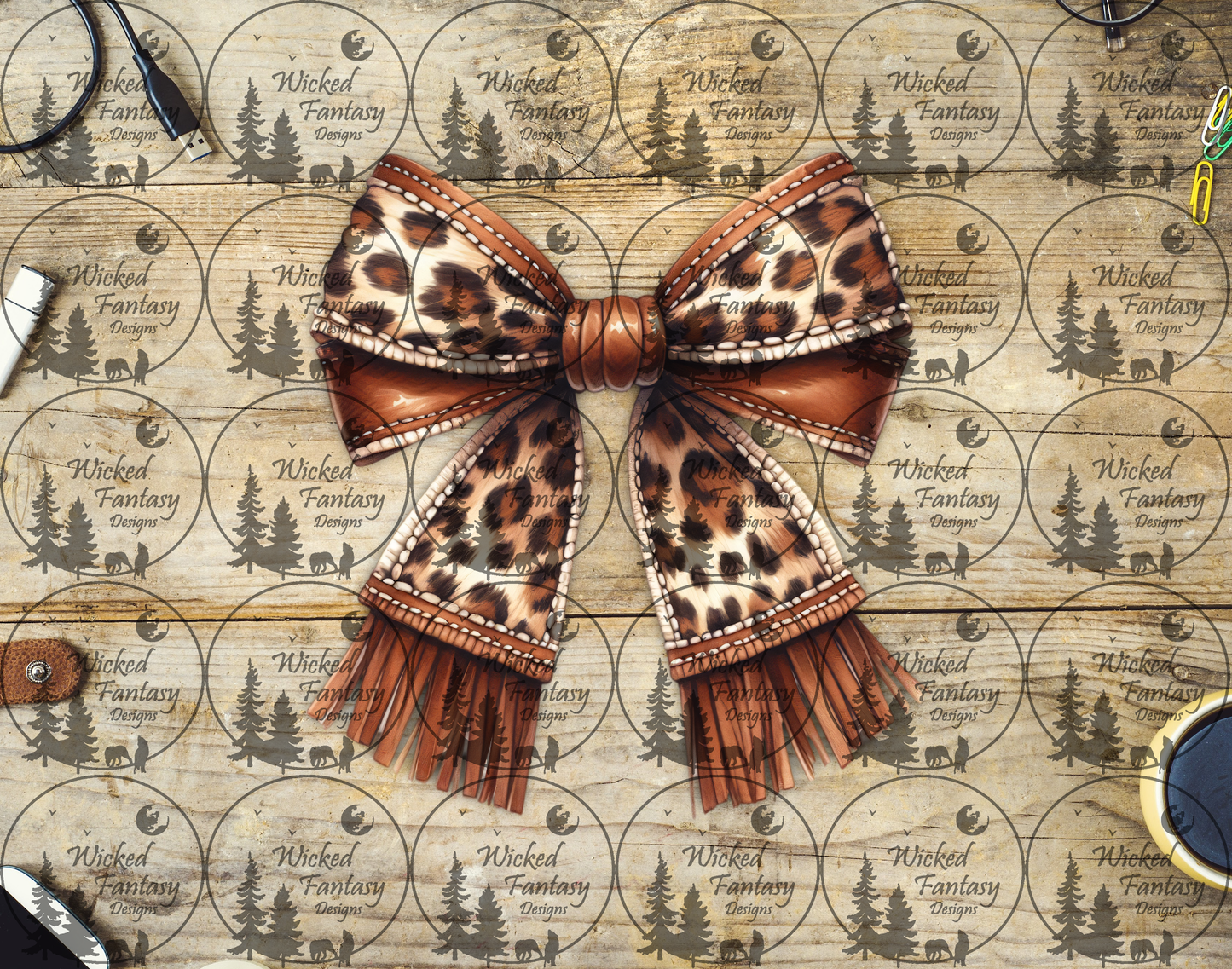 UVDTF Leopard and Leather Bow