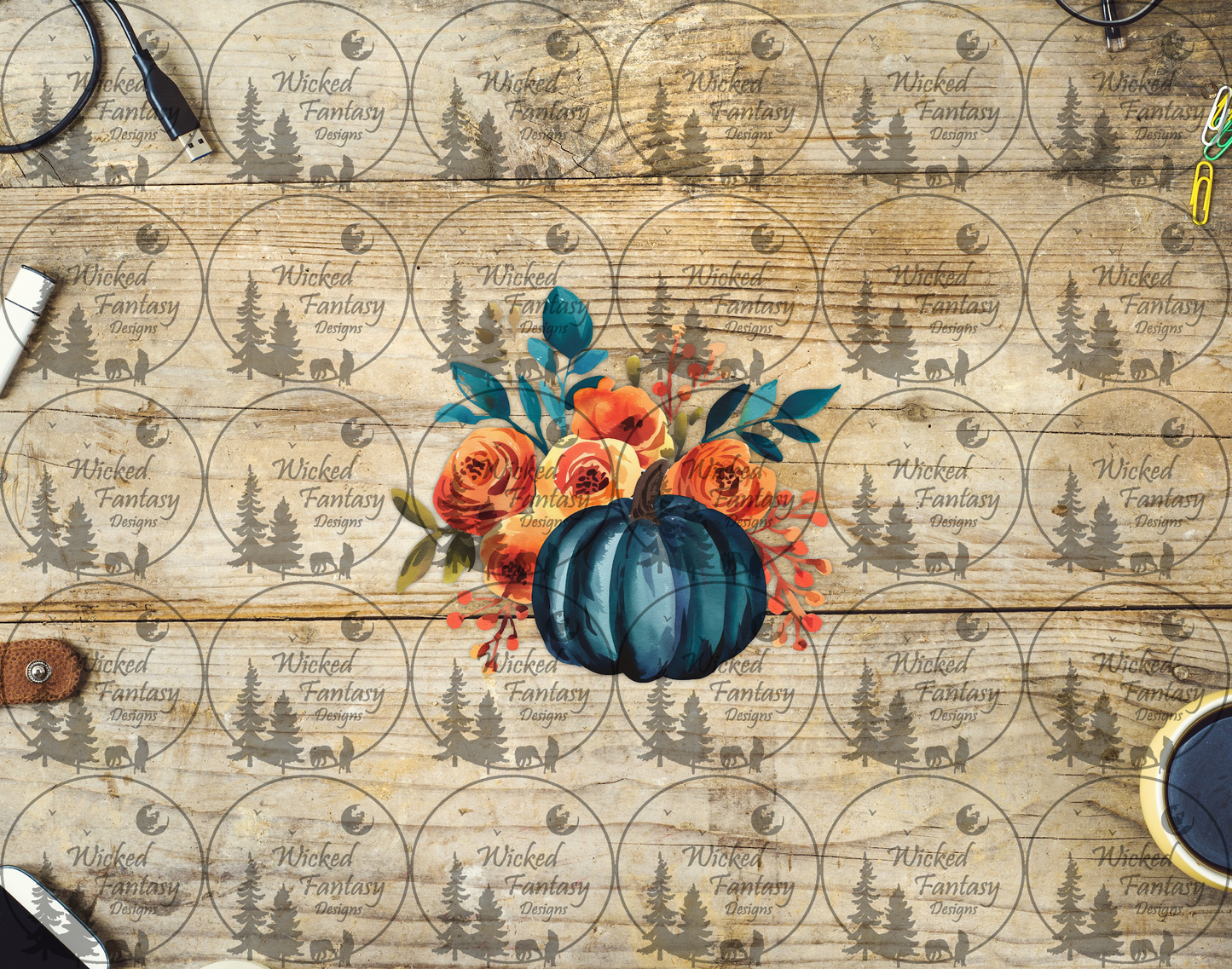 UVDTF Turquoise Pumpkin with Orange Roses