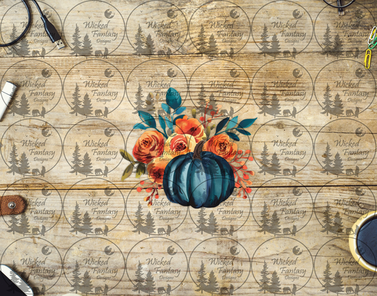UVDTF Turquoise Pumpkin with Orange Roses