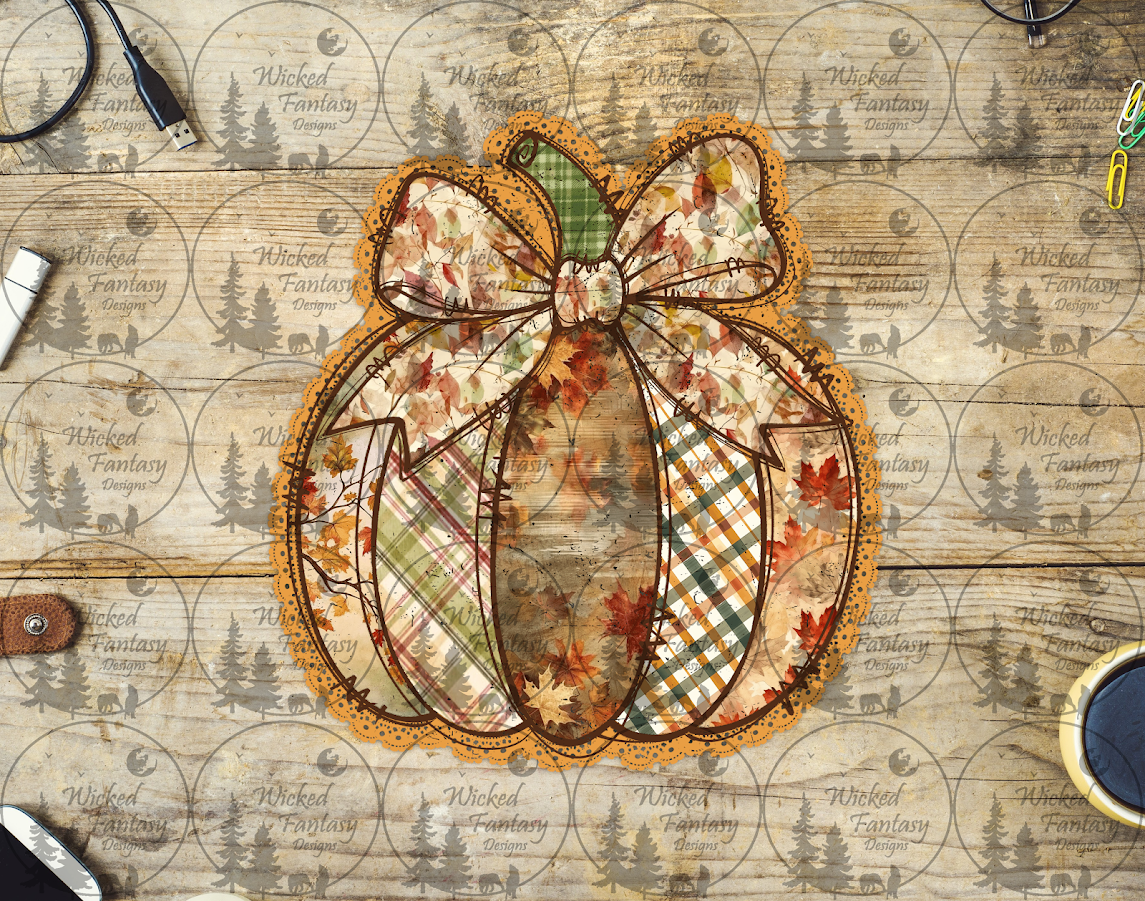UVDTF Patchwork Plaid Pumpkin with Bow