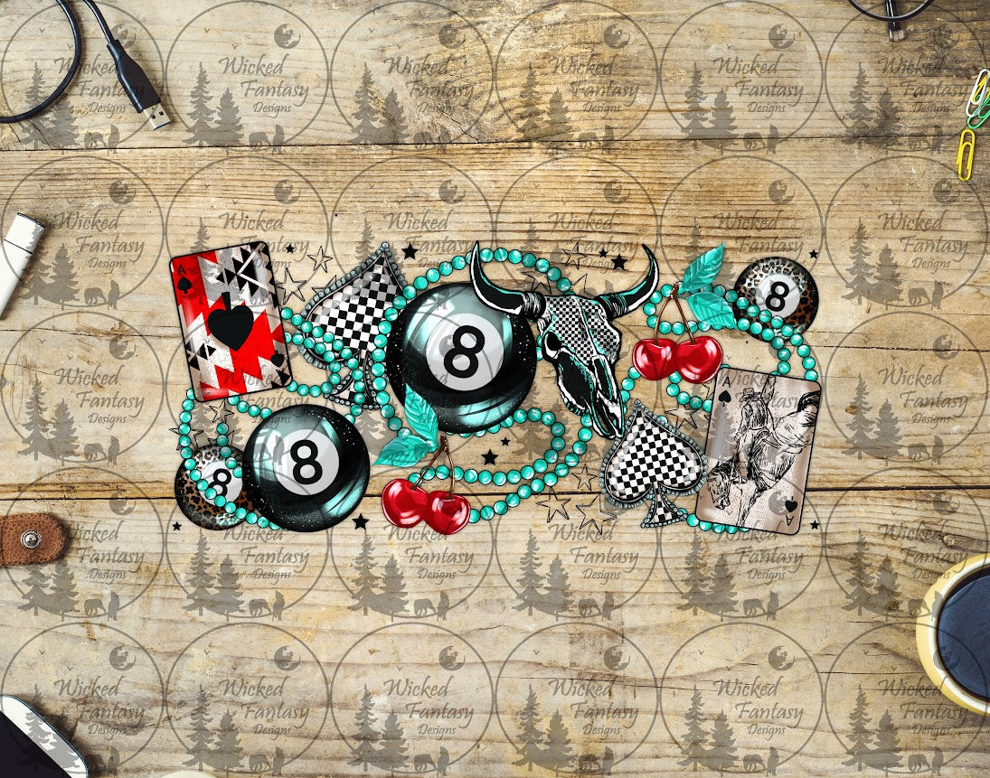 UVDTF Turquoise Spades and Lucky 8s 16oz 40oz