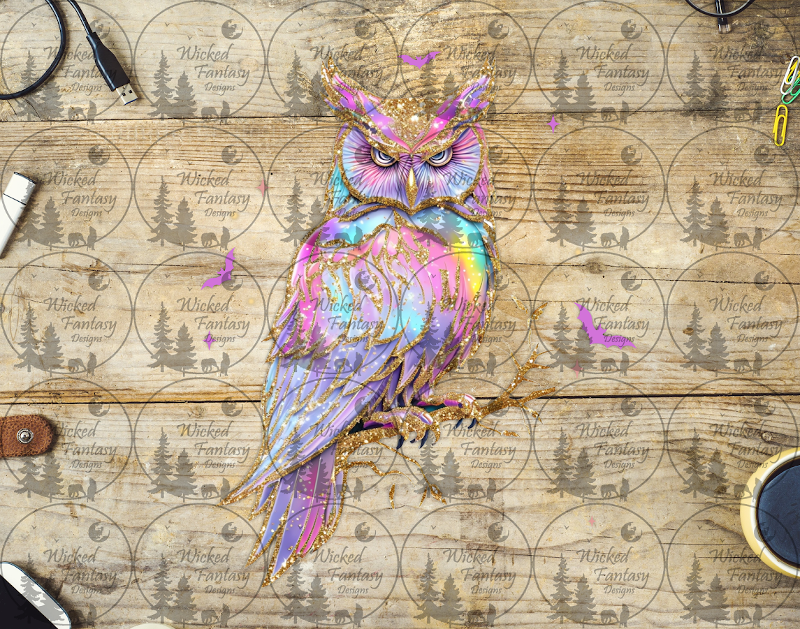 UVDTF Faux Iridescent White Owl on Branch