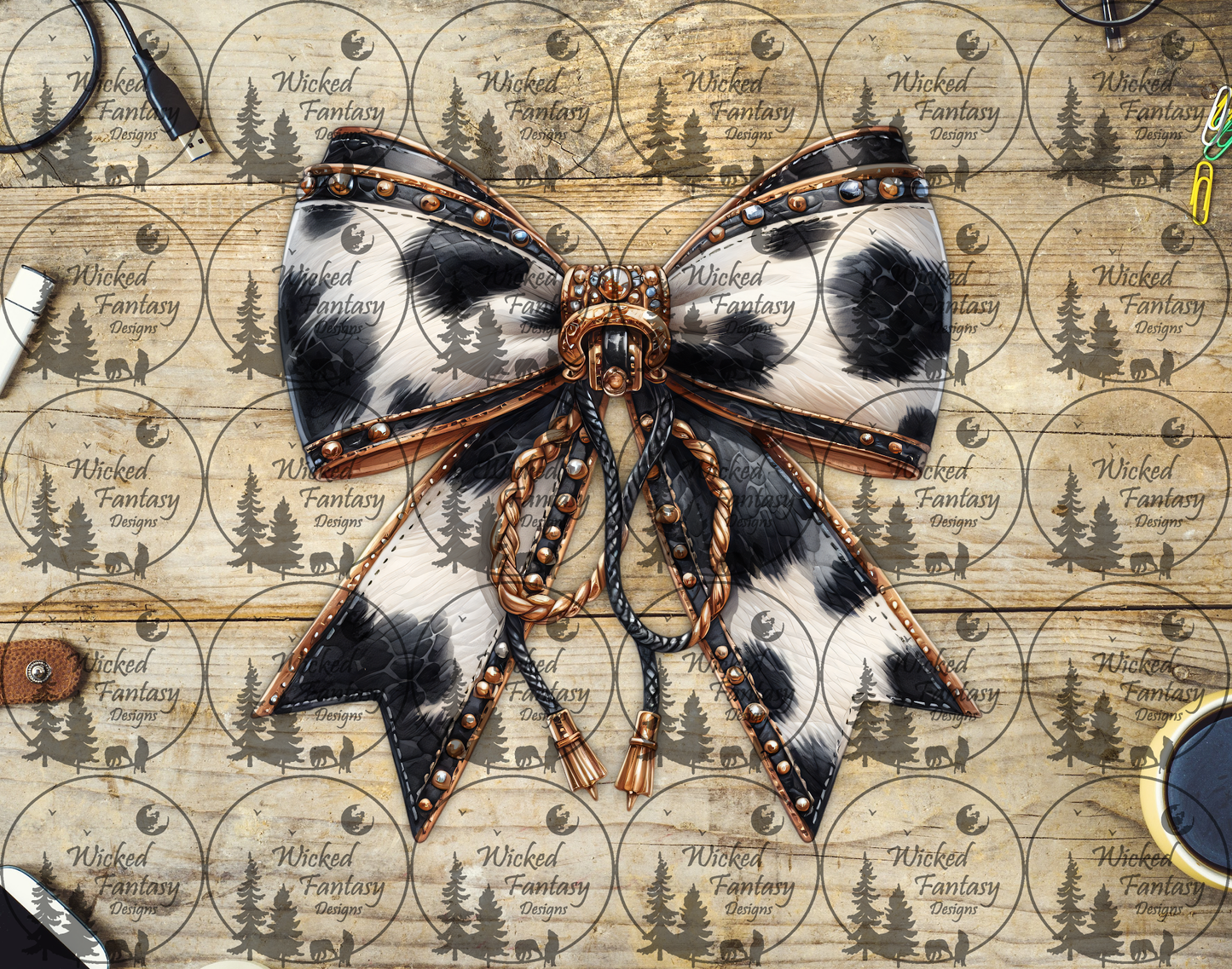 UVDTF Jeweled Cow Print Leather Bow and Bolo Tie
