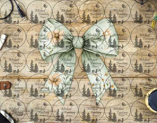 UVDTF Sage Green Bow with Ivory Flowers
