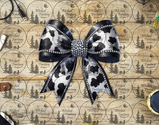 UVDTF Jeweled Black and White Cow Print Bow