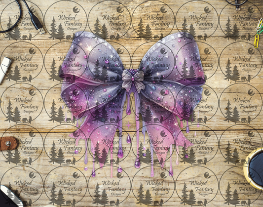 UVDTF Sparkling Pink and Purple Bow with Drips