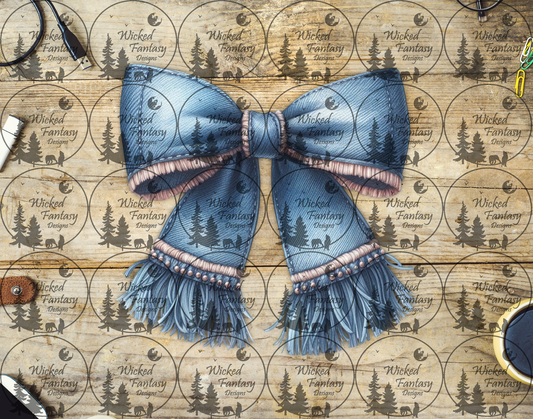 UVDTF Blue Jean Denim and Fringe Bow
