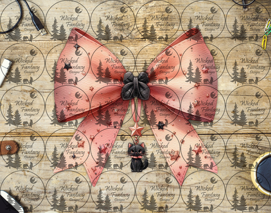 UVDTF Coral Bow with Cat Pendant