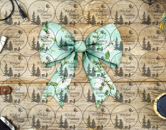 UVDTF Mint Green Bow with White Flowers