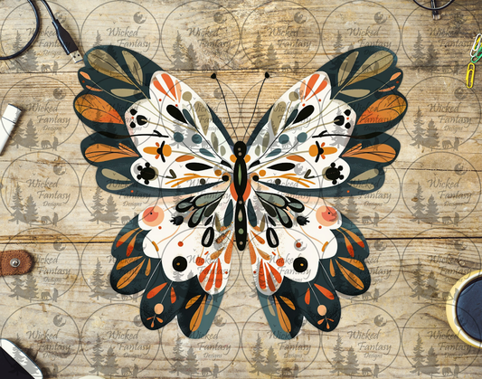 UVDTF Folk Art White and Grey Butterfly
