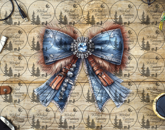 UVDTF Jeweled Denim Bow with Fur Fringe