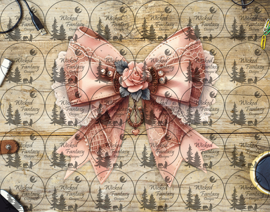 UVDTF Coral Lace Bow with Horseshoe Pendant and Rose