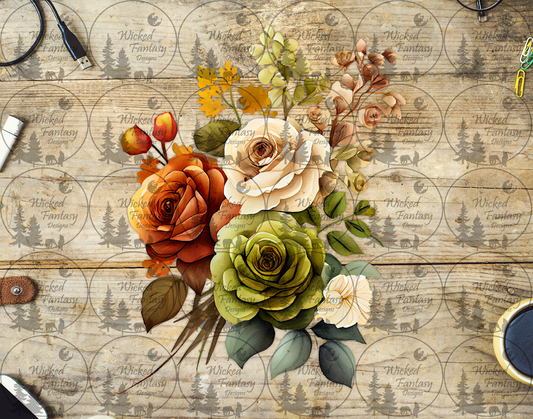 UVDTF Rust Cream and Green Floral Arrangement