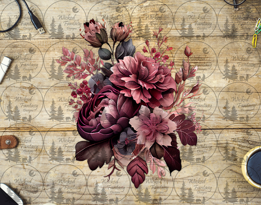 UVDTF Burgundy Peony Floral Arrangement