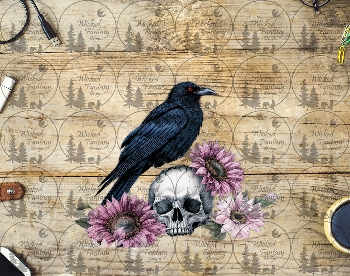 UVDTF Crow on Skull with Sunflowers