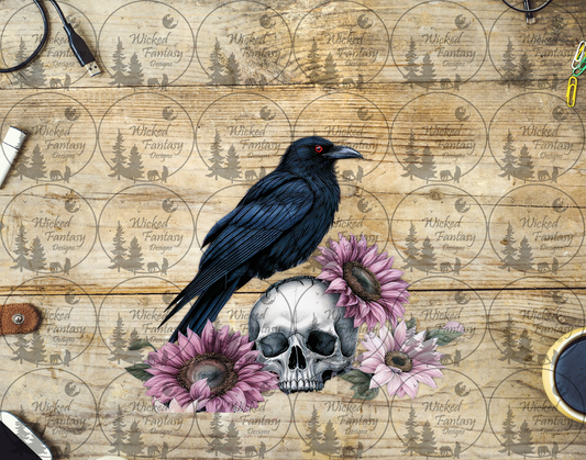 UVDTF Crow on Skull with Sunflowers