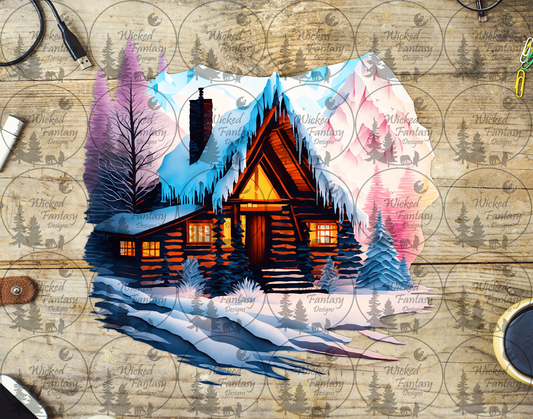 UVDTF Winter Cabin in the Mountain Forest