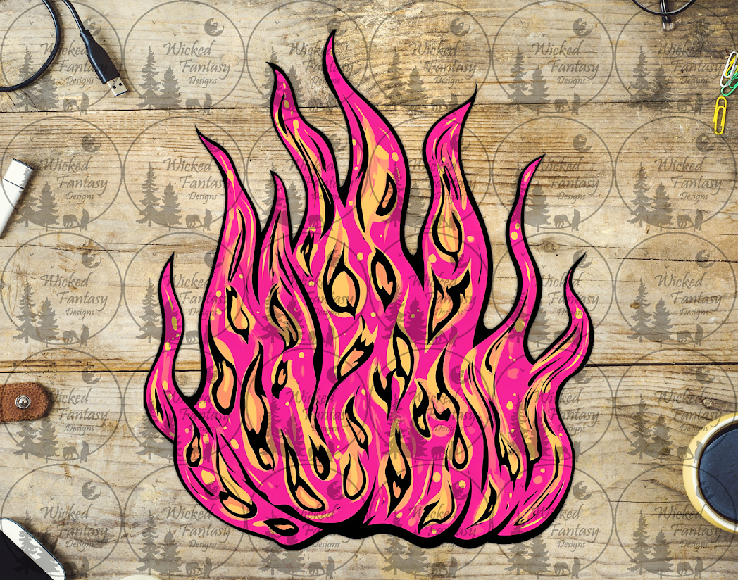 UVDTF Pink Grunge Flames