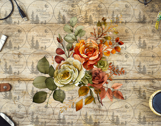 UVDTF Sage and Orange Floral Arrangement