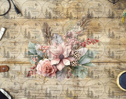 UVDTF Light Dusty Pink and Sage Floral Arrangement