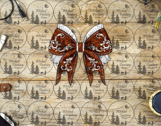 UVDTF Tooled Leather and White Fringe Illustrated Bow