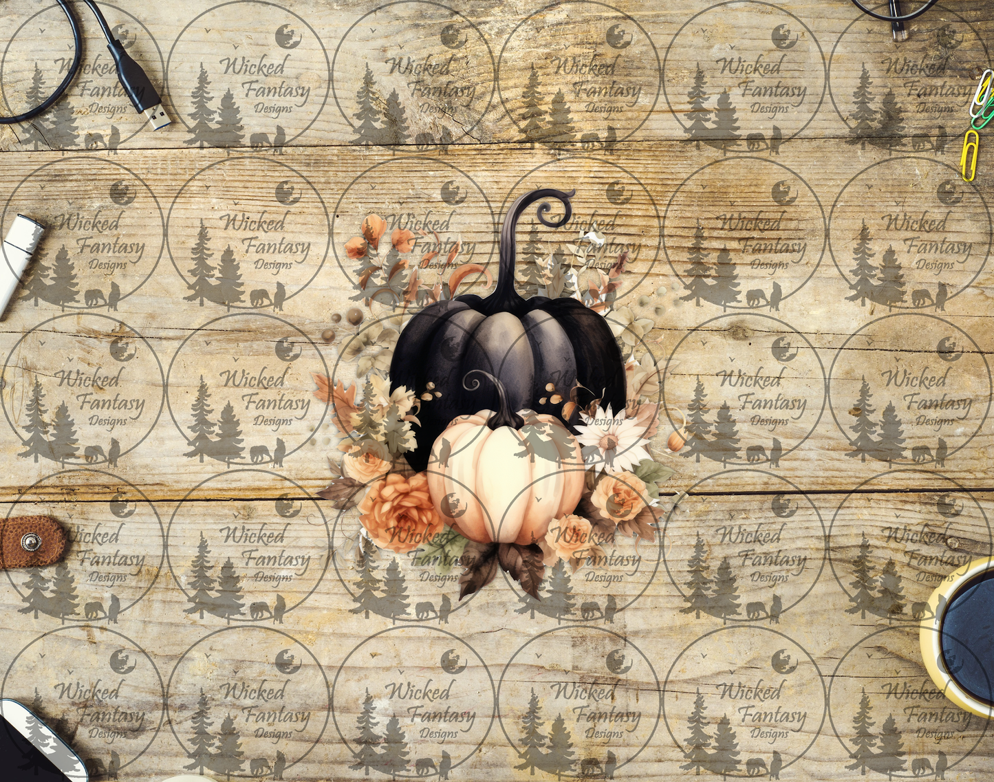UVDTF Black and Light Orange Pumpkins and Florals