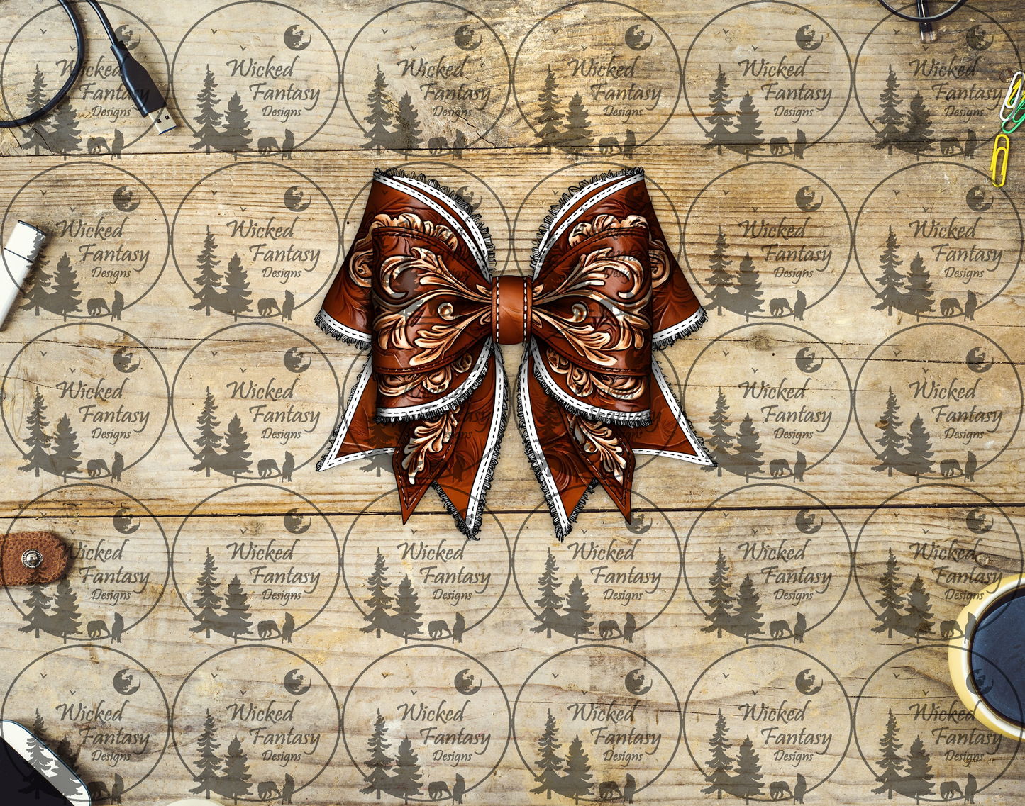UVDTF Tooled Leather Triple Bow