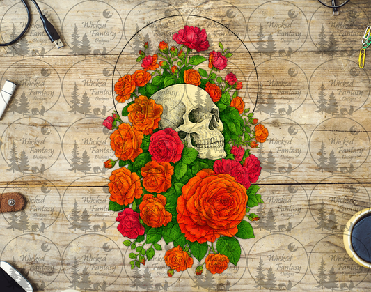 UVDTF Skull with Orange Roses