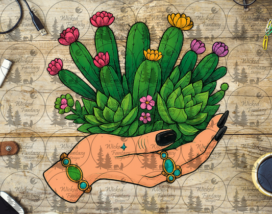 UVDTF Succulents and Cactus in Hand