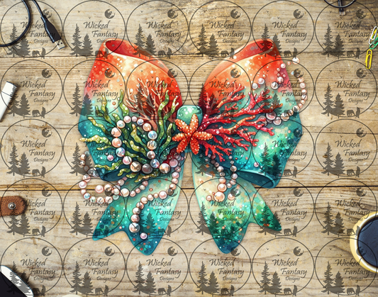 UVDTF Coral and Teal Bow with Pearls
