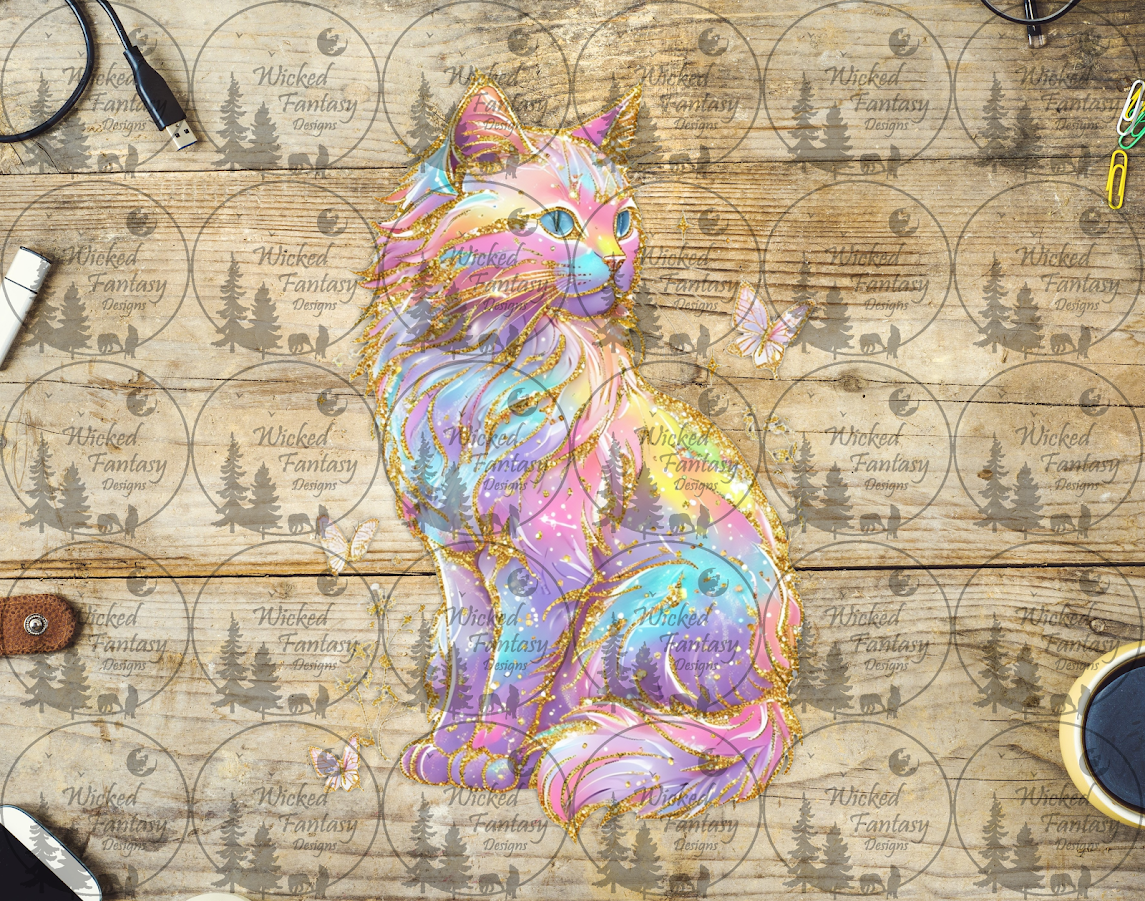 UVDTF Faux Iridescent Long Haired Cat