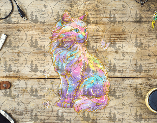 UVDTF Faux Iridescent Long Haired Cat