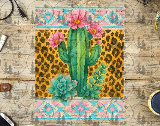 UVDTF Pastel Aztec Cactus with Leopard Print