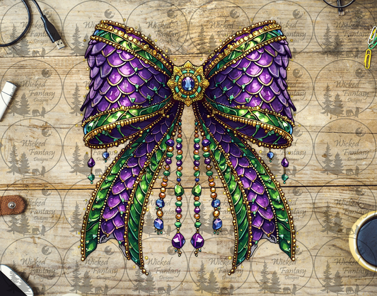 UVDTF Purple and Green Dragon Mermaid Scales Bow