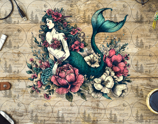 UVDTF Vintage Mermaid with Florals