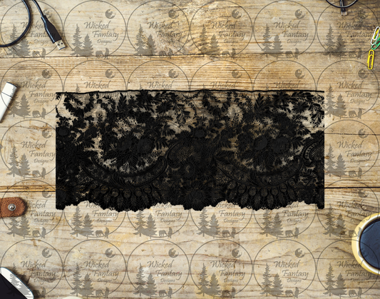 UVDTF Black Floral Lace Swath Border Element 11"