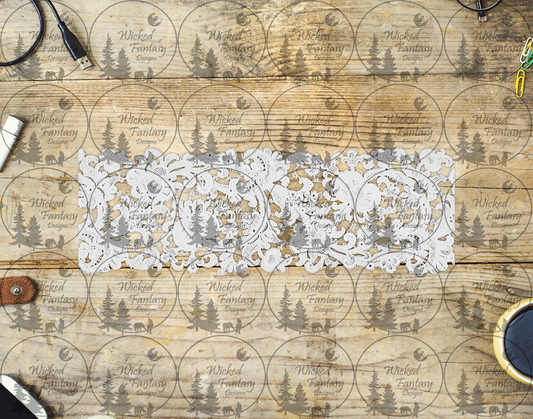 UVDTF White Swirling Floral Lace Border Element 11"
