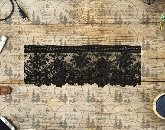 UVDTF Black Floral Lace Border Element 11"